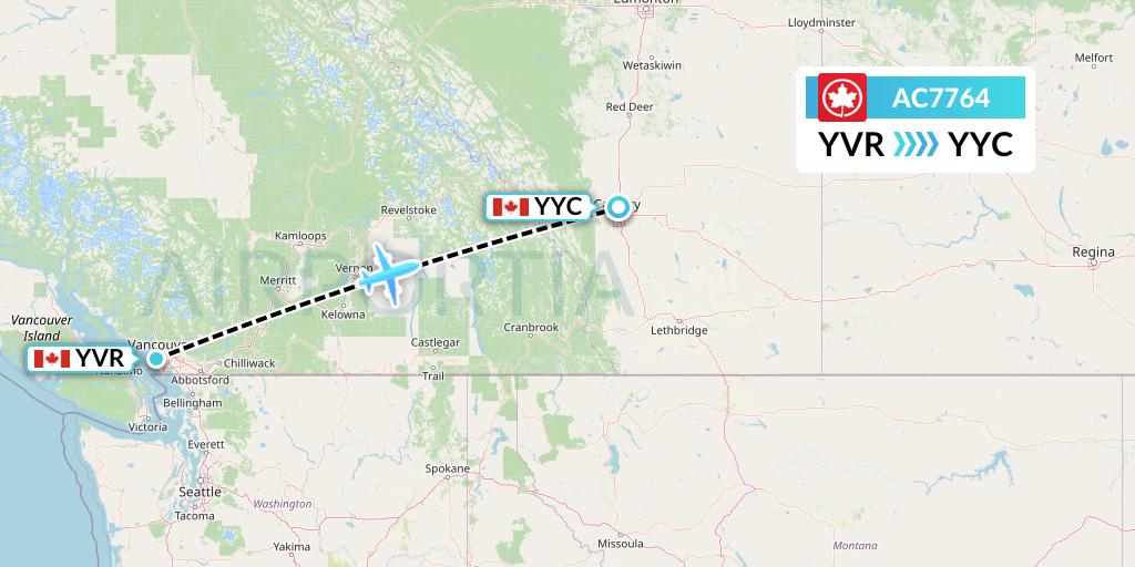 AC7764 Air Canada Flight Map: Vancouver to Calgary