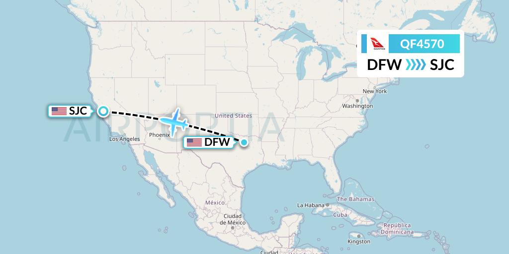 QF4570 Qantas Flight Map: Dallas to San Jose