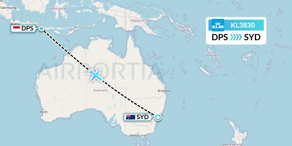 KL3830 KLM Flight Map: Denpasar to Sydney