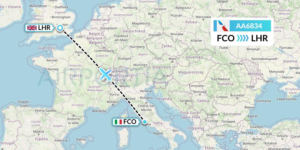 AA6834 American Airlines Flight Map: Rome to London
