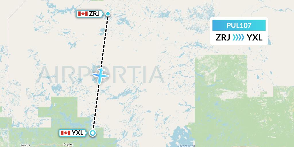PUL107 Ornge Air Flight Map: Round Lake to Sioux Lookout