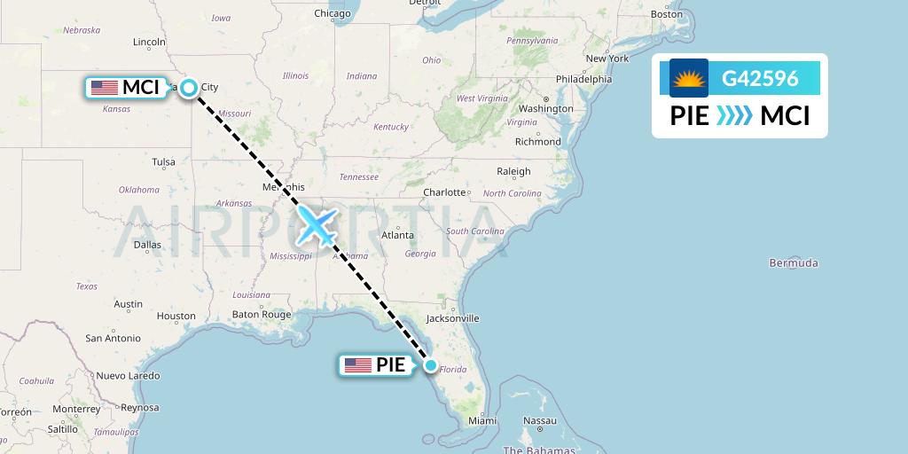 G42596 Allegiant Air Flight Map: St. Petersburg to Kansas City