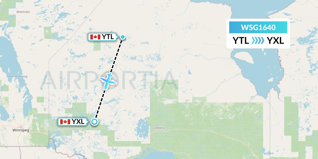 WSG1640 Wasaya Airways Flight Map: Big Trout to Sioux Lookout