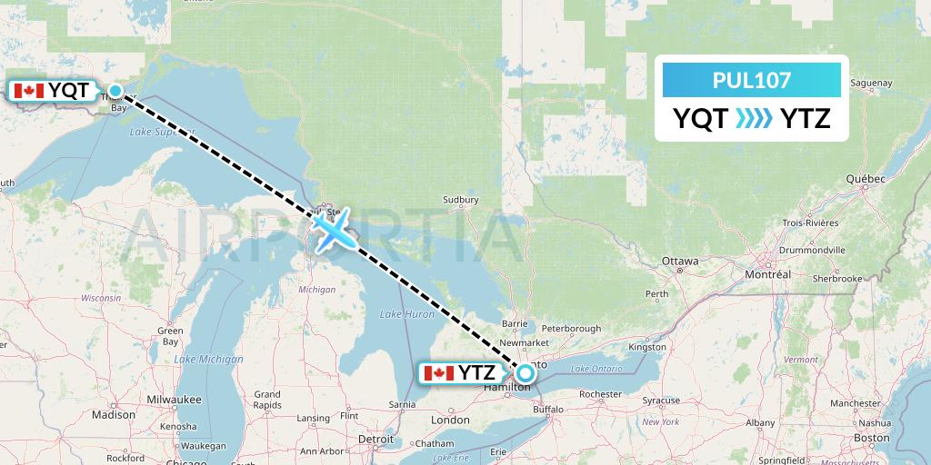 PUL107 Ornge Air Flight Map: Thunder Bay to Toronto
