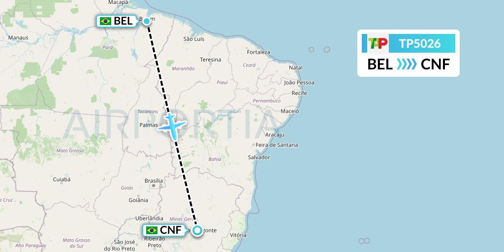 TP5026 TAP Portugal Flight Map: Belem to Belo Horizonte