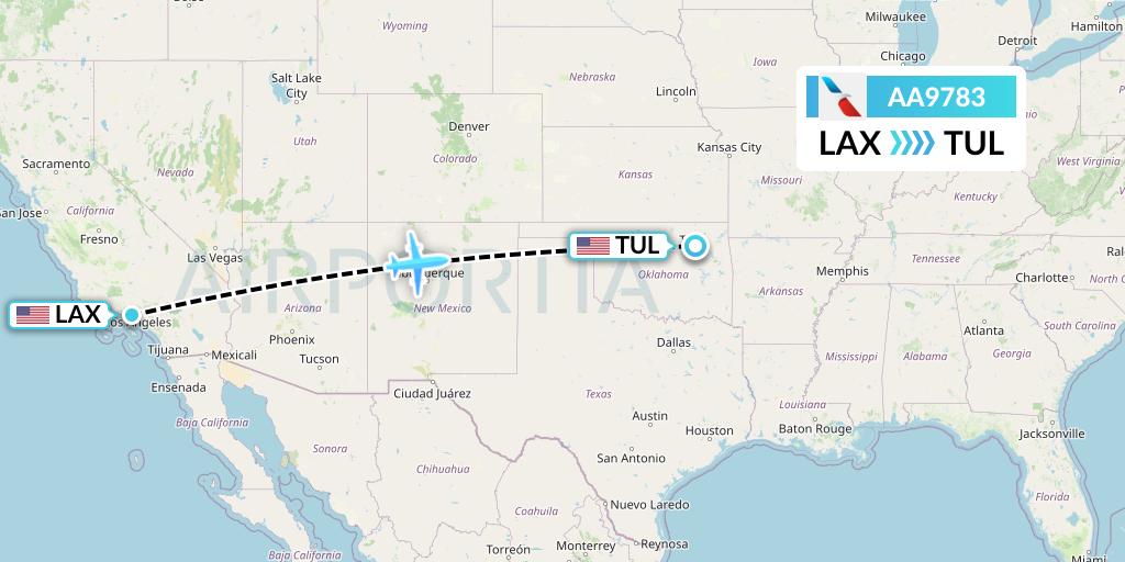 AA9783 American Airlines Flight Map: Los Angeles to Tulsa