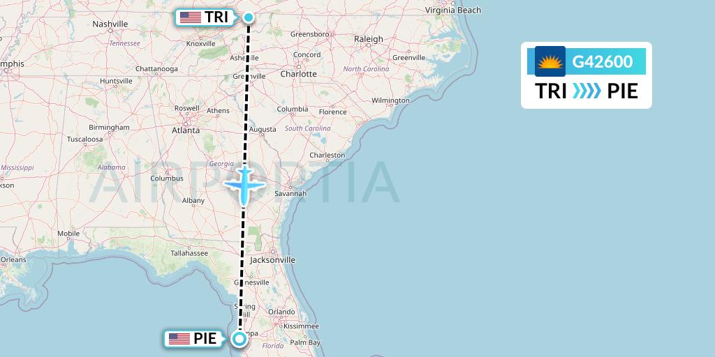 G42600 Allegiant Air Flight Map: Blountville to St. Petersburg