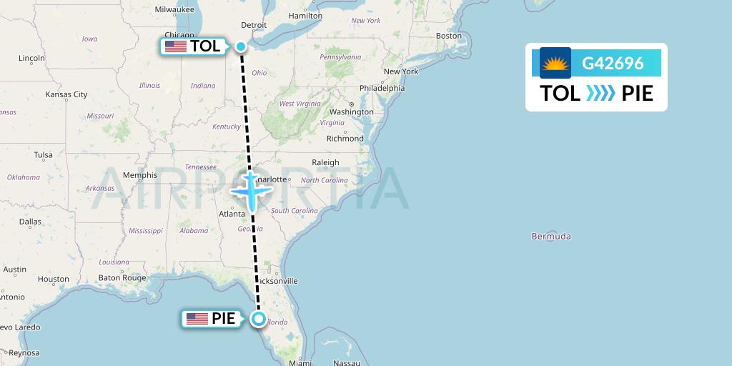 G42696 Allegiant Air Flight Map: Toledo to St. Petersburg