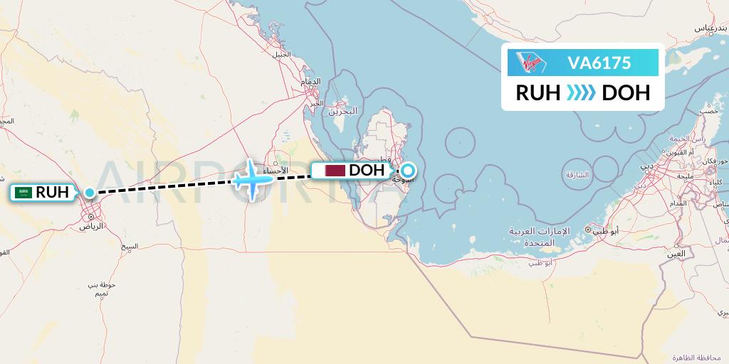 VA6175 Virgin Australia Flight Map: Riyadh to Doha