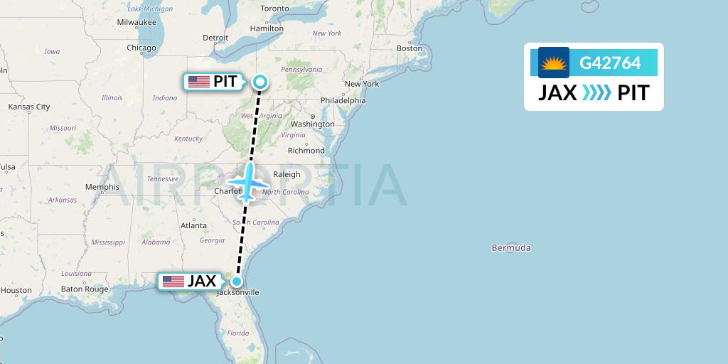 G42764 Allegiant Air Flight Map: Jacksonville to Pittsburgh