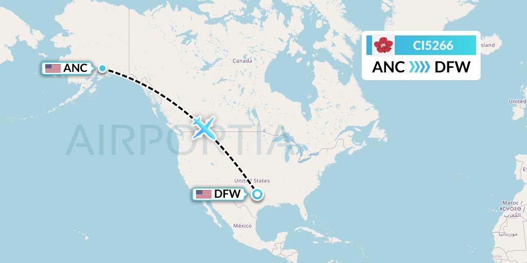 CI5266 China Airlines Flight Map: Anchorage to Dallas