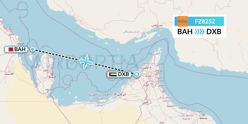 FZ8252 FlyDubai Flight Map: Bahrain to Dubai