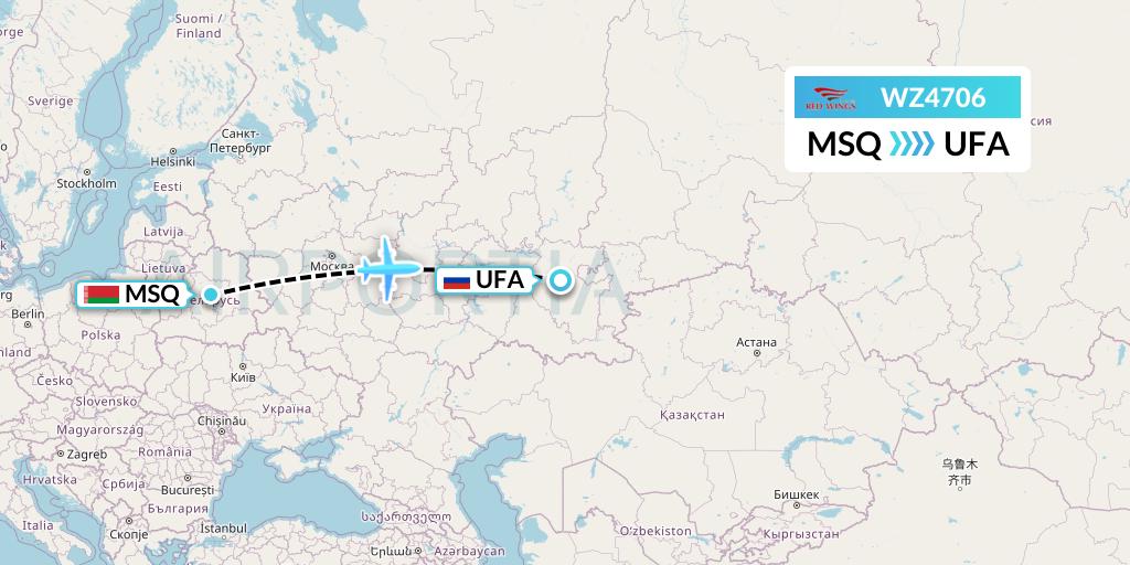 WZ4706 Red Wings Flight Map: Minsk to Ufa
