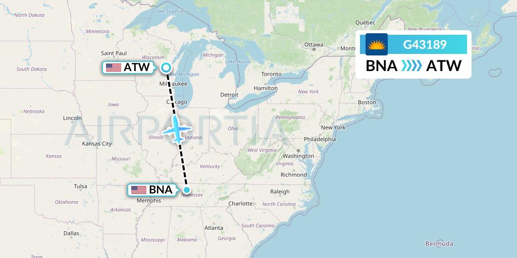 G43189 Allegiant Air Flight Map: Nashville to Appleton