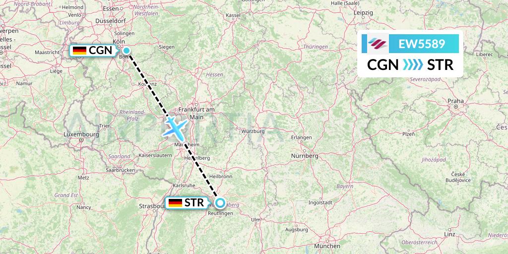 EW5589 Eurowings Flight Map: Cologne to Stuttgart