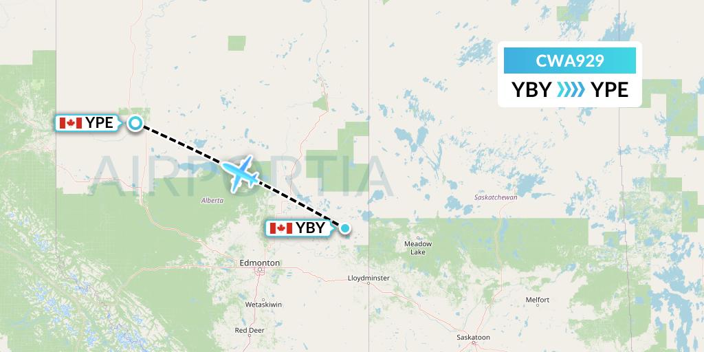 CWA929 Can West Corporate Air Charters Ltd. Flight Map: Bonnyville to Peace River