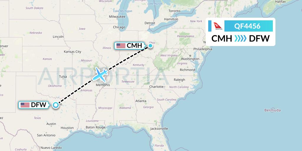 QF4456 Qantas Flight Map: Columbus to Dallas