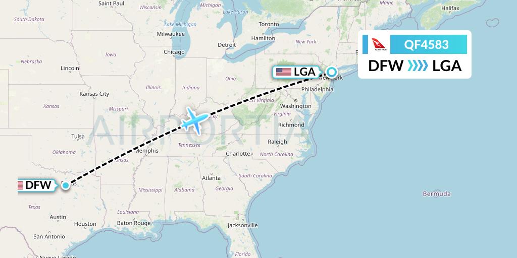 QF4583 Qantas Flight Map: Dallas to New York
