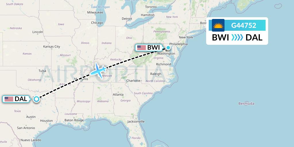 G44752 Allegiant Air Flight Map: Baltimore to Dallas