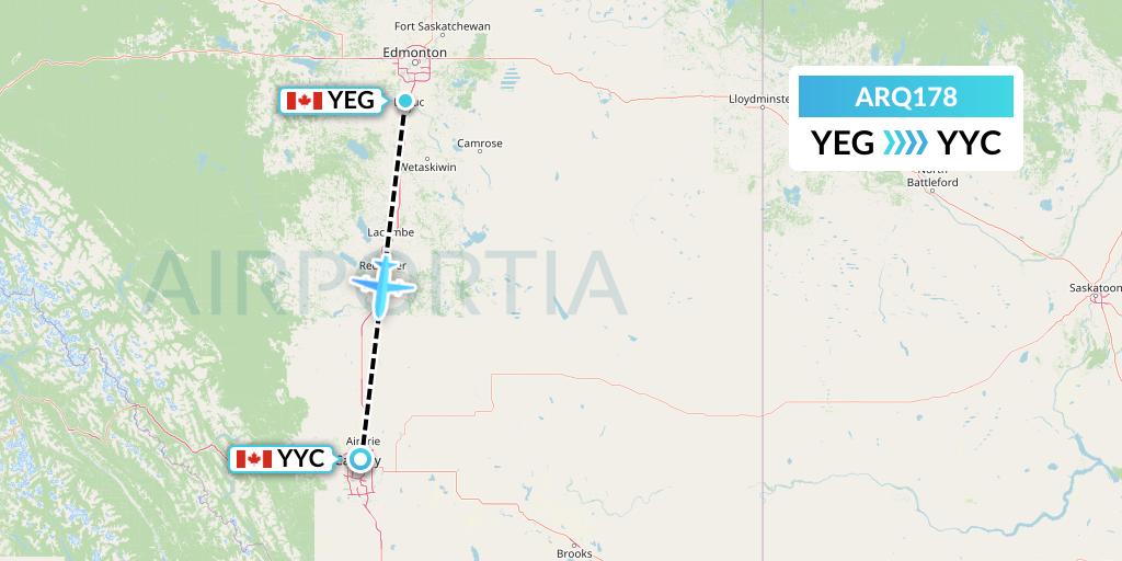 ARQ178 Ark Airways Flight Map: Edmonton to Calgary