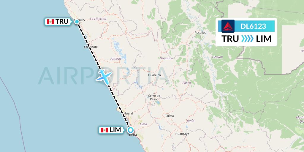 DL6123 Delta Air Lines Flight Map: Trujillo to Lima
