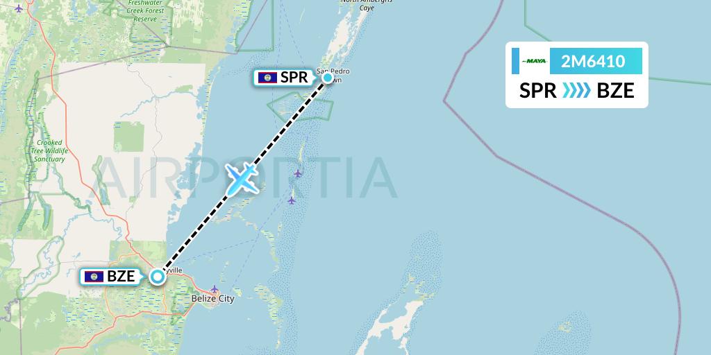 2M6410 Maya Island Air Flight Map: San Pedro to Belize City