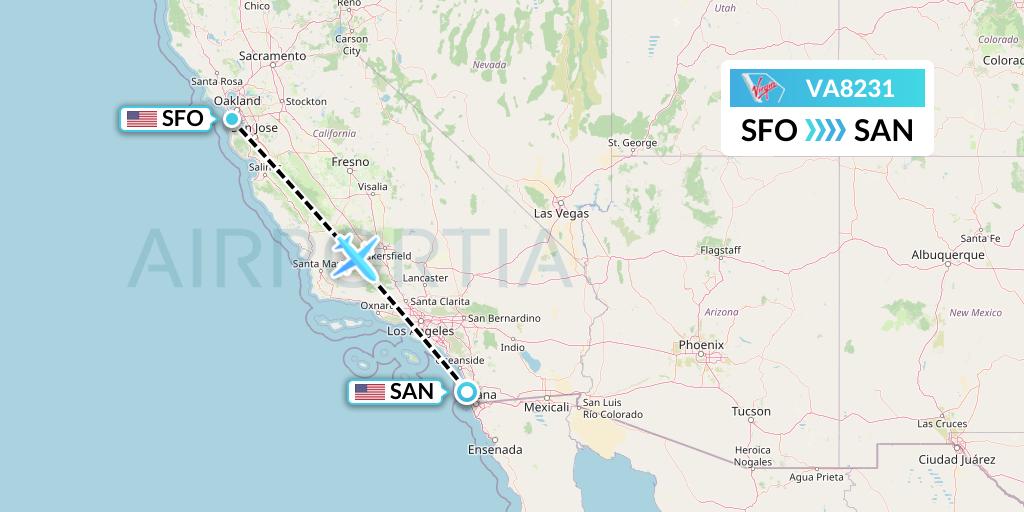 VA8231 Virgin Australia Flight Map: San Francisco to San Diego