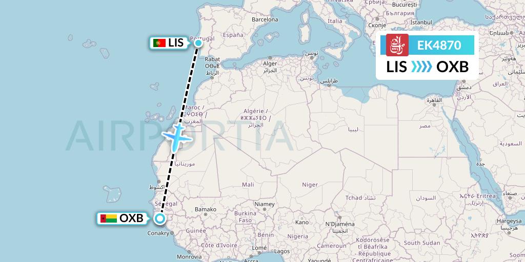 EK4870 Emirates Flight Map: Lisbon to Bissau