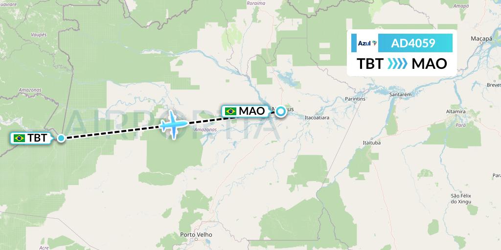 AD4059 Azul Brazilian Airlines Flight Map: Tabatinga to Manaus