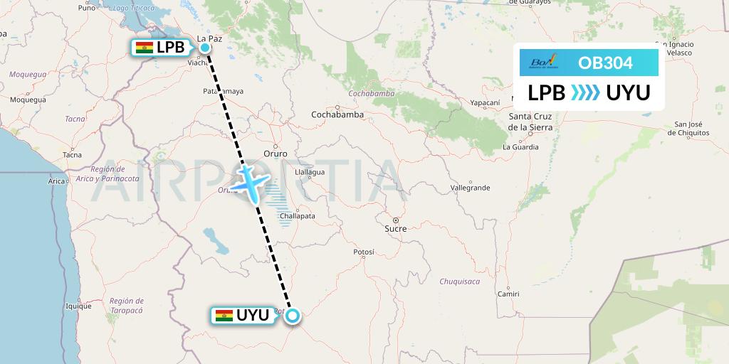 OB304 Boliviana de Aviacion Flight Map: La Paz to Uyuni