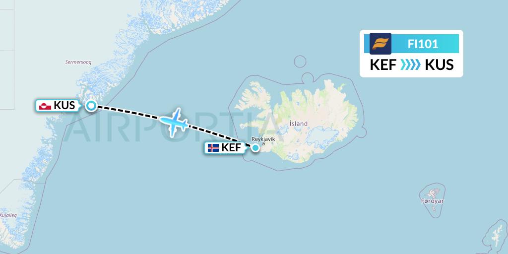 FI101 Icelandair Flight Map: Reykjavik to Kulusuk