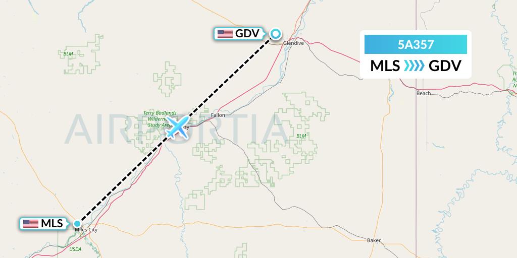 5A357 Alpine Air Express Flight Map: Miles City to Dawson
