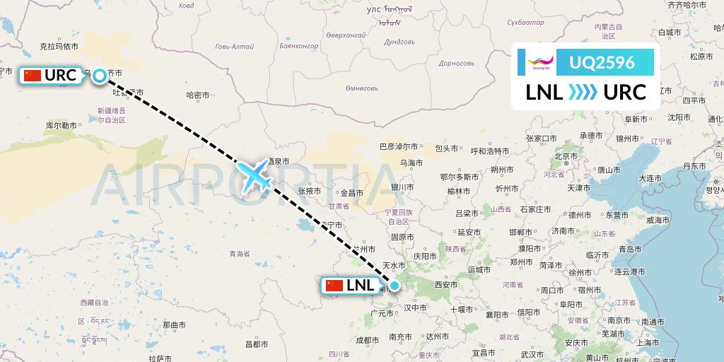 UQ2596 Urumqi Airlines Flight Map: Tianshui to Urumqi