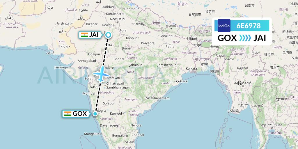 6E6978 IndiGo Airlines Flight Map: Goa to Jaipur
