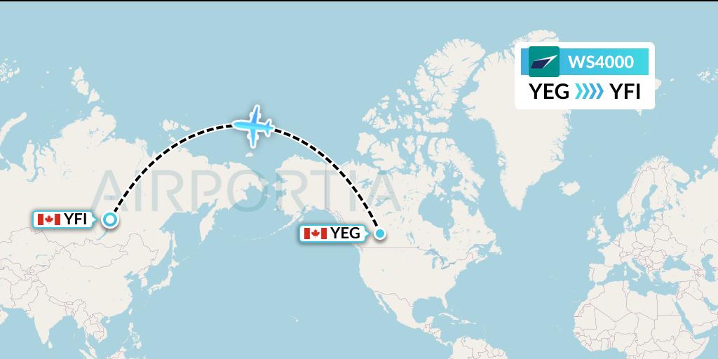 WS4000 WestJet Flight Map: Edmonton to Fort MacKay