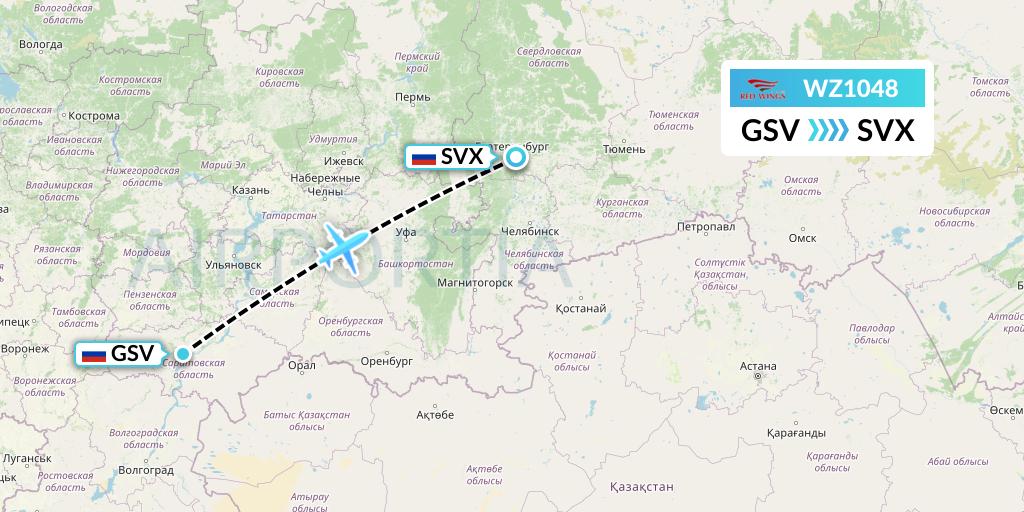 WZ1048 Red Wings Flight Map: Saratov to Yekaterinburg