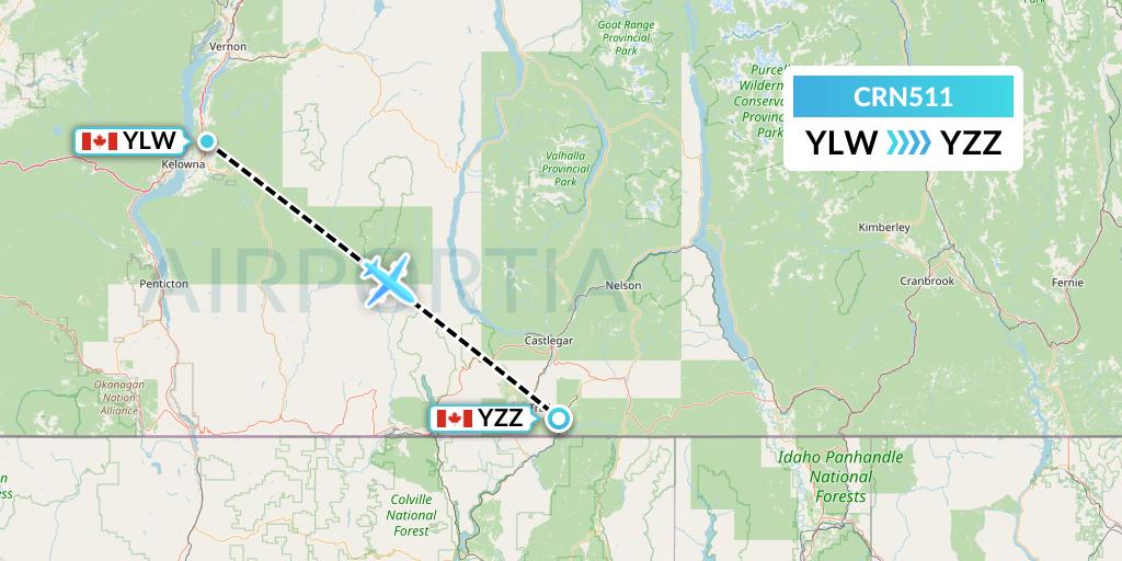 CRN511 Aerocaribbean Flight Map: Kelowna to Trail