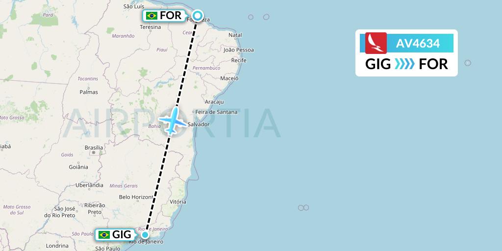 AV4634 Avianca Flight Map: Rio de Janeiro to Fortaleza