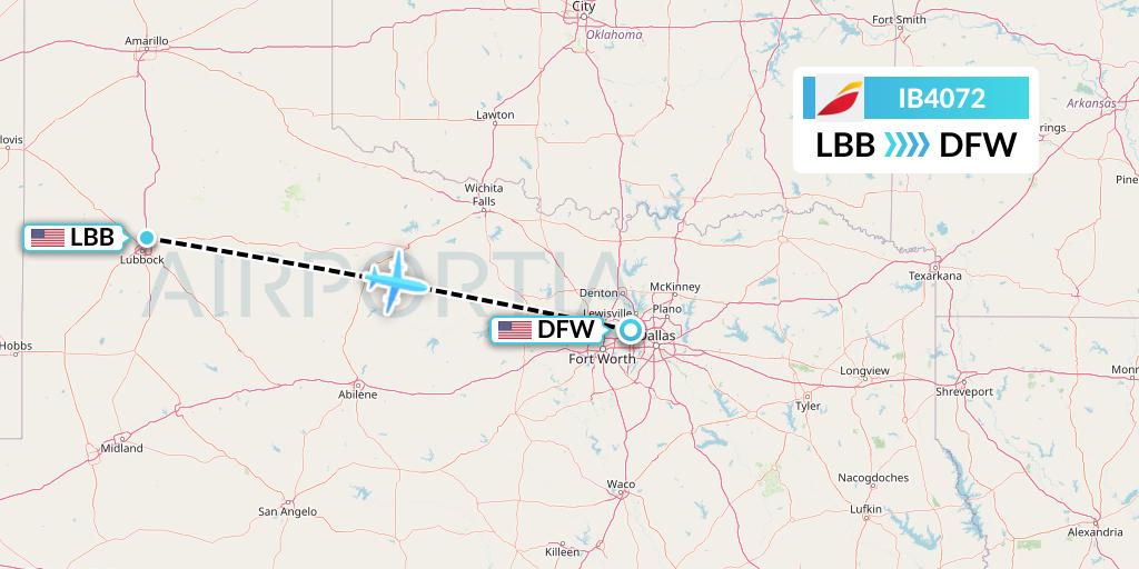 IB4072 Iberia Flight Map: Lubbock to Dallas