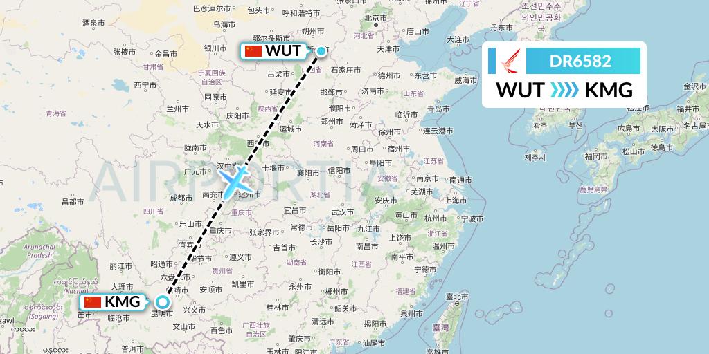 DR6582 Ruili Airlines Flight Map: Taiyuan to Kunming