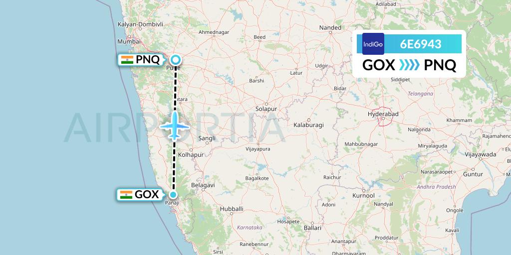 6E6943 IndiGo Airlines Flight Map: Goa to Pune