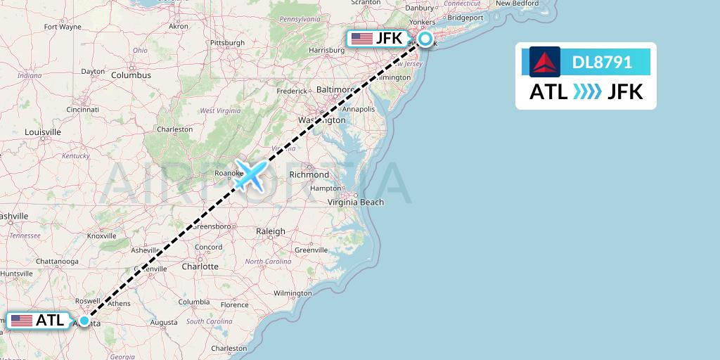 DL8791 Delta Air Lines Flight Map: Atlanta to New York
