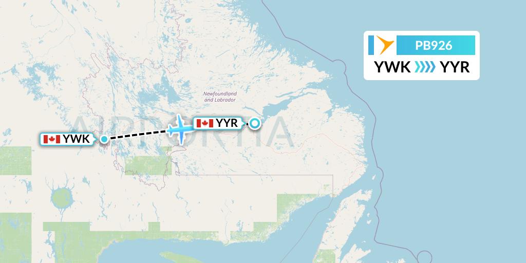 PB926 PAL Airlines Flight Map: Wabush to Goose Bay