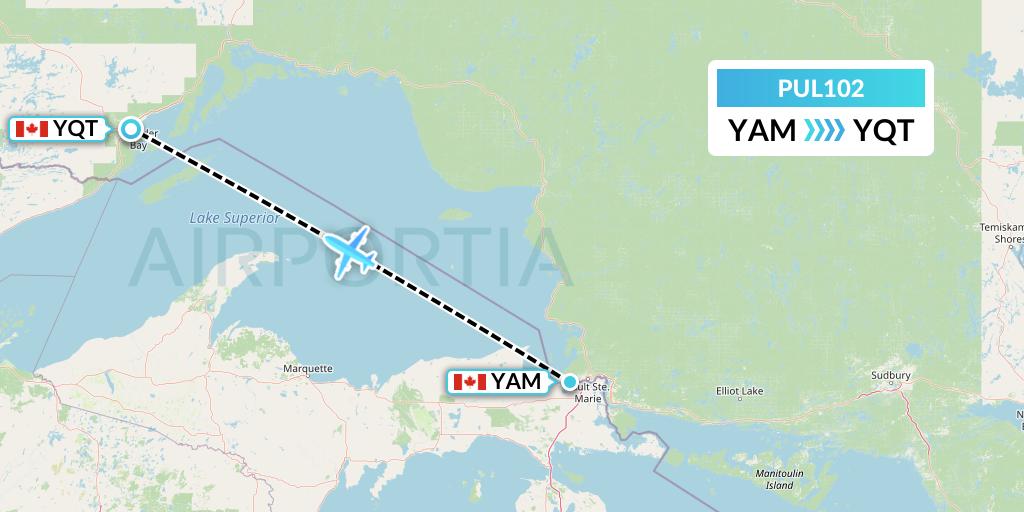 PUL102 Ornge Air Flight Map: Sault Ste. Marie to Thunder Bay