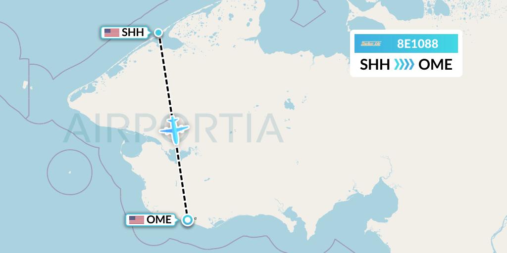 8E1088 Bering Air Flight Map: Shishmaref to Nome