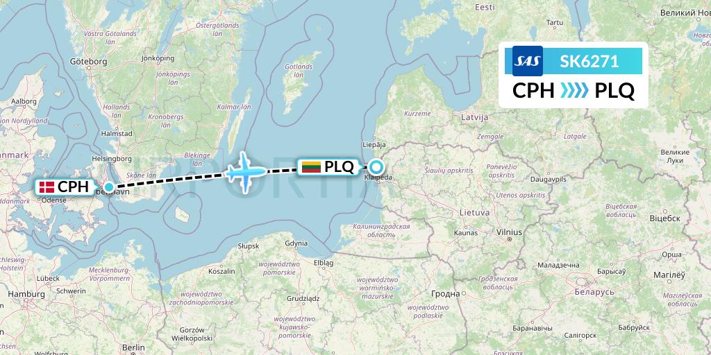 SK6271 SAS Flight Map: Copenhagen to Palanga