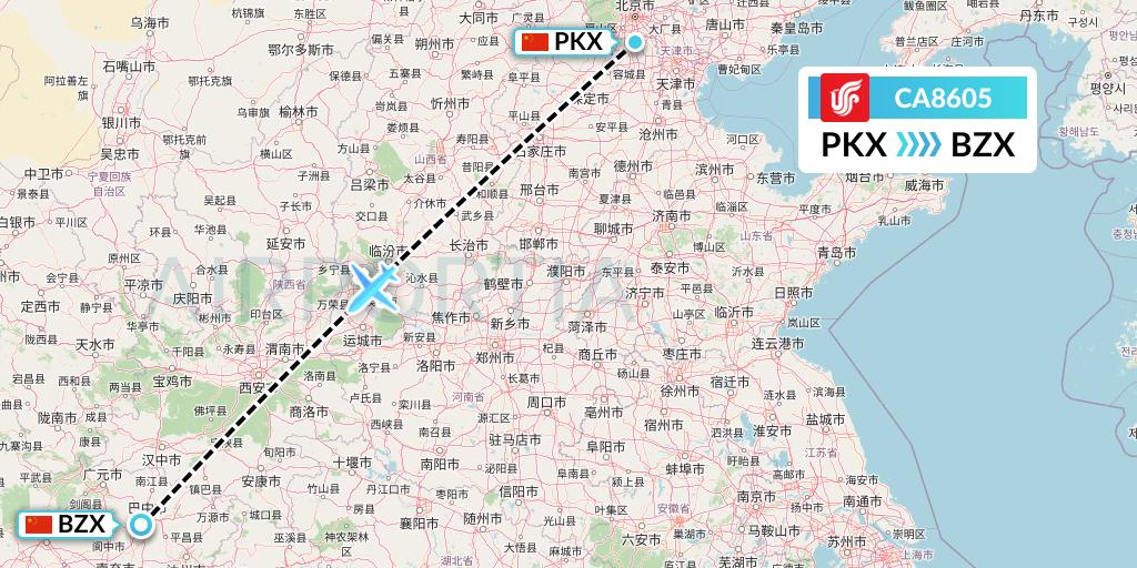 CA8605 Air China Flight Map: Beijing to Guangyuan