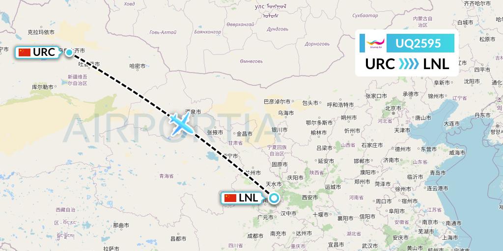 UQ2595 Urumqi Airlines Flight Map: Urumqi to Tianshui