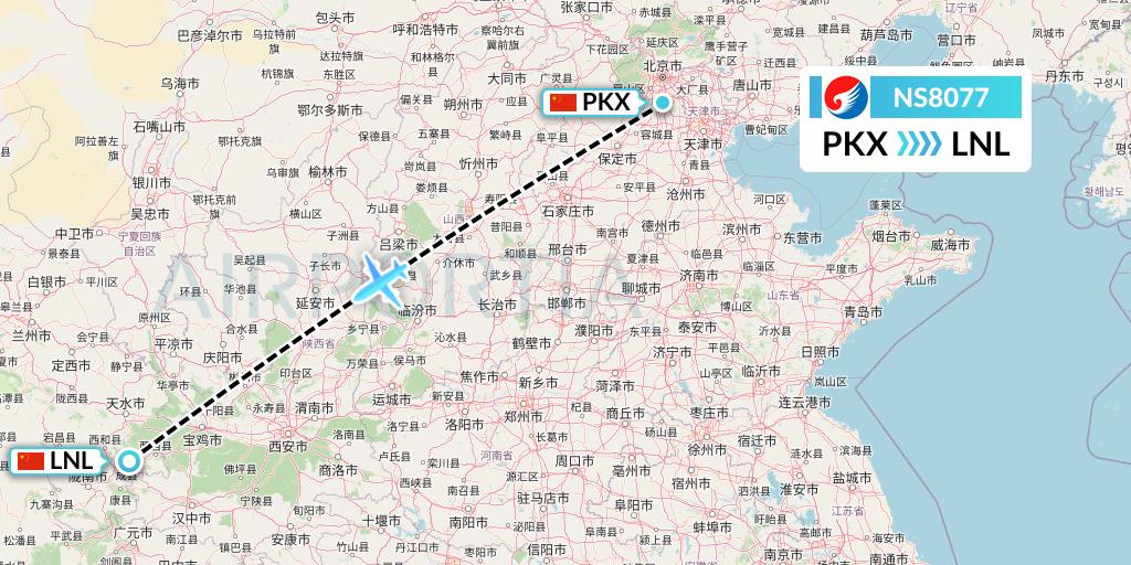 NS8077 Hebei Airlines Flight Map: Beijing to Tianshui