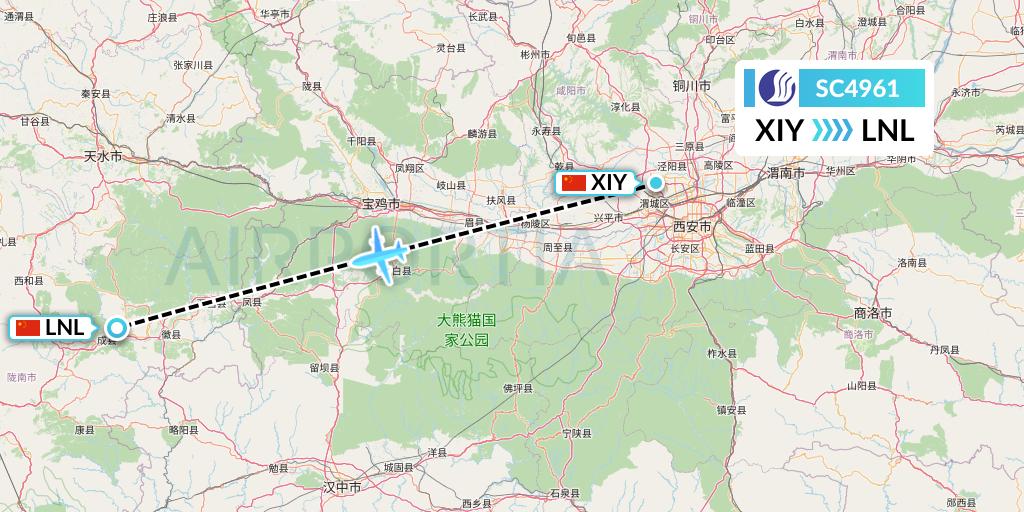 SC4961 Shandong Airlines Flight Map: Xi'an to Tianshui